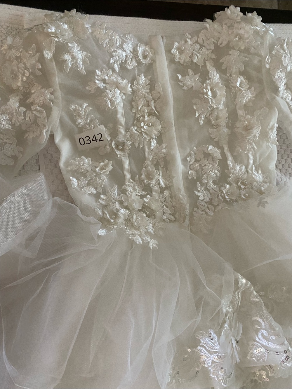 White Floral Appliqué Tulle Dress for Girls - Special Occasion